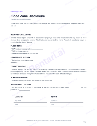 First page of Flood Zone Disclosure for All, with a Rentari watermark