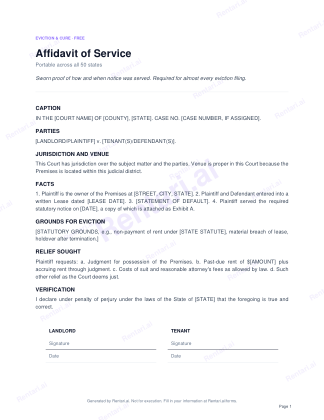 First page of Affidavit of Service for All, with a Rentari watermark