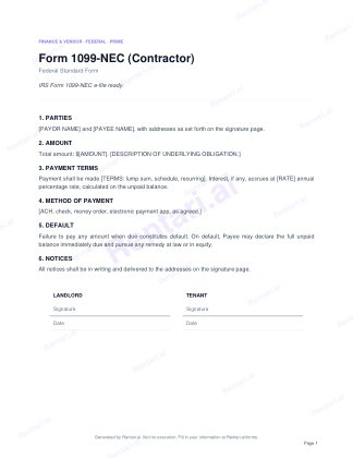 First page of Form 1099-NEC (Contractor) for US, with a Rentari watermark