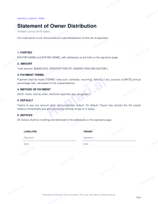 First page of Statement of Owner Distribution for All, with a Rentari watermark