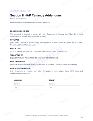 First page of Section 8 HAP Tenancy Addendum for US, with a Rentari watermark