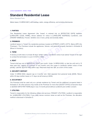 First page of Rentari's blank Maine residential lease form