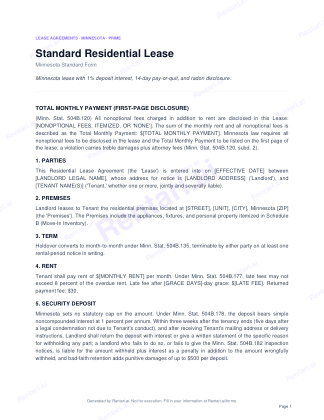 First page of Rentari's blank Minnesota residential lease form