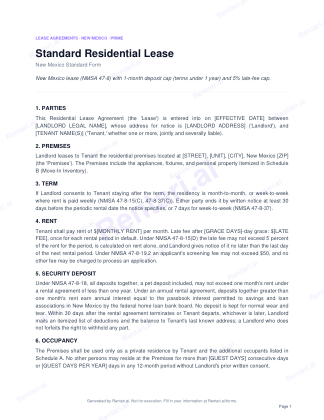 First page of Rentari's blank New Mexico residential lease form