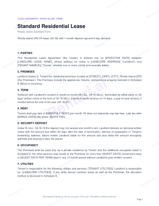 First page of Rentari's blank Rhode Island residential lease form