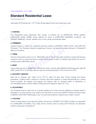 First page of Rentari's blank Utah residential lease form