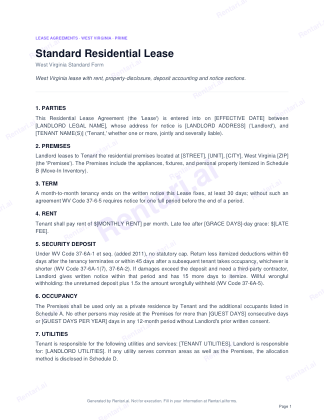 First page of Rentari's blank West Virginia residential lease form