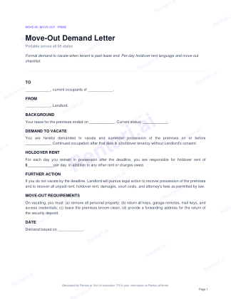 First page of Move-Out Demand Letter for All, with a Rentari watermark