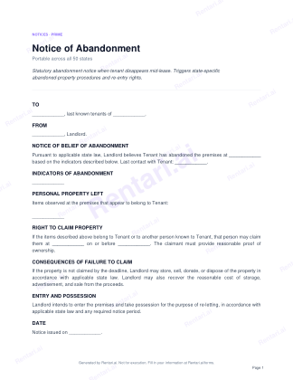 First page of Notice of Abandonment for All, with a Rentari watermark