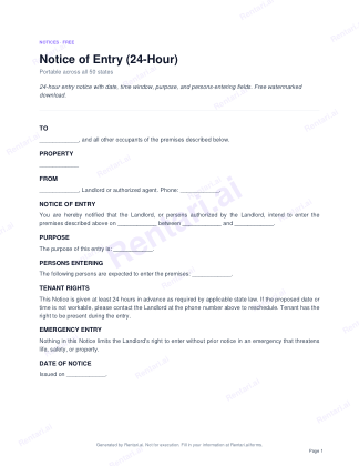 First page of Notice of Entry (24-Hour) for All, with a Rentari watermark