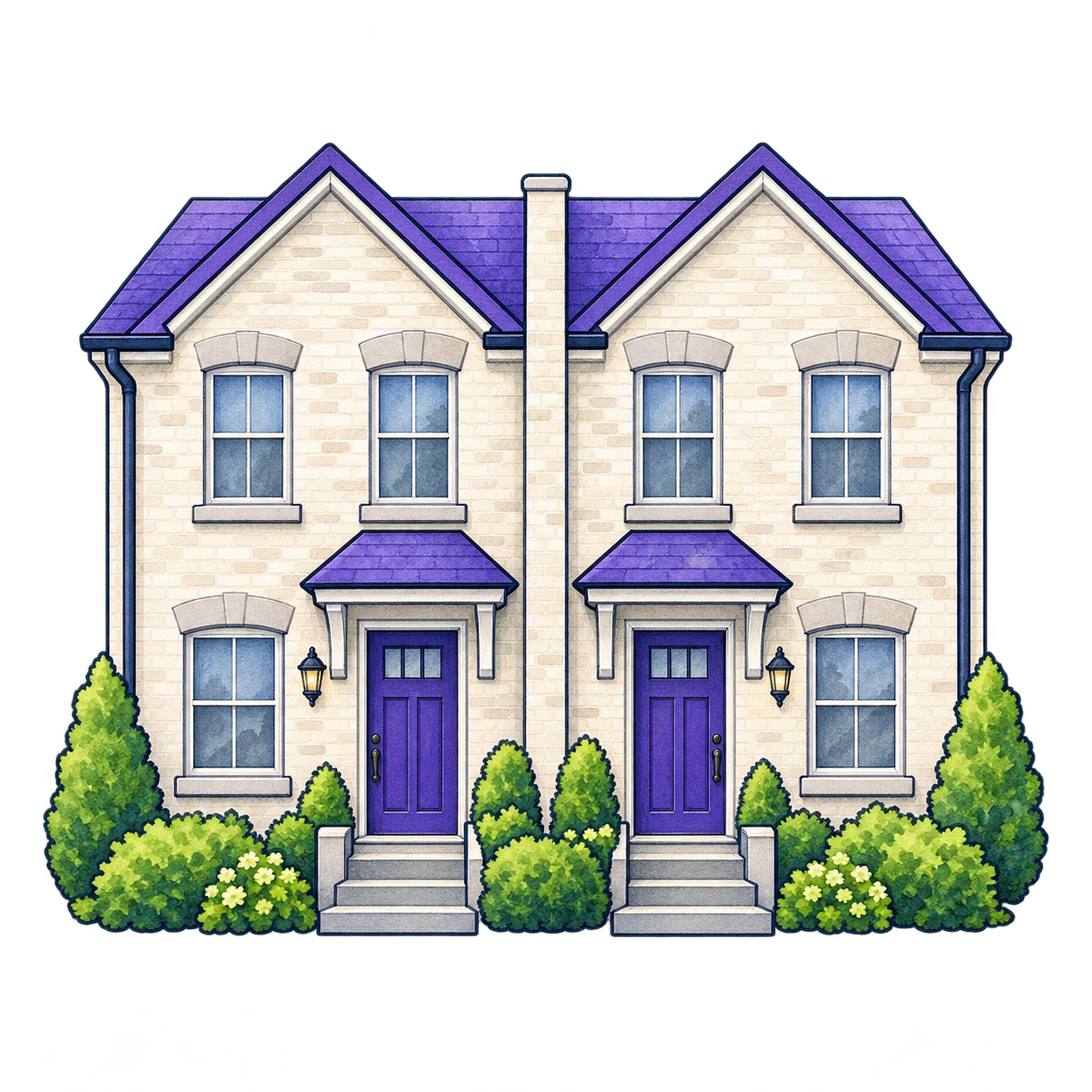 Illustrated attached homes with separate entrances