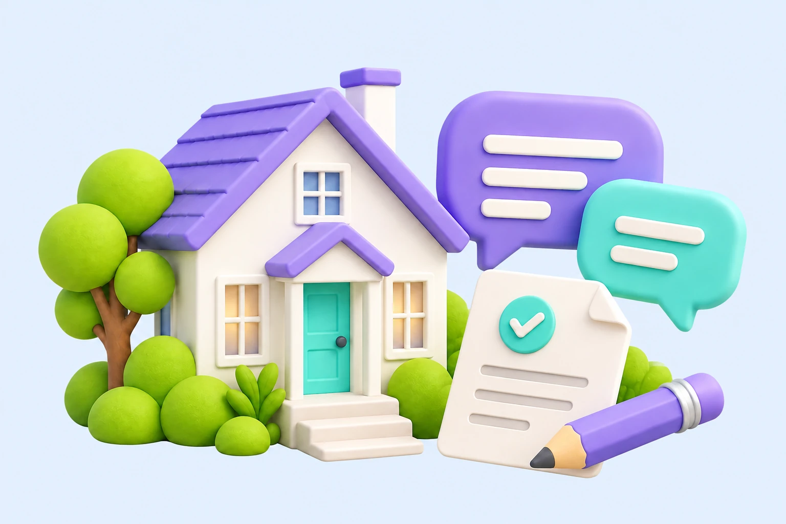 Soft miniature clay illustration of rental documents and AI assistance.