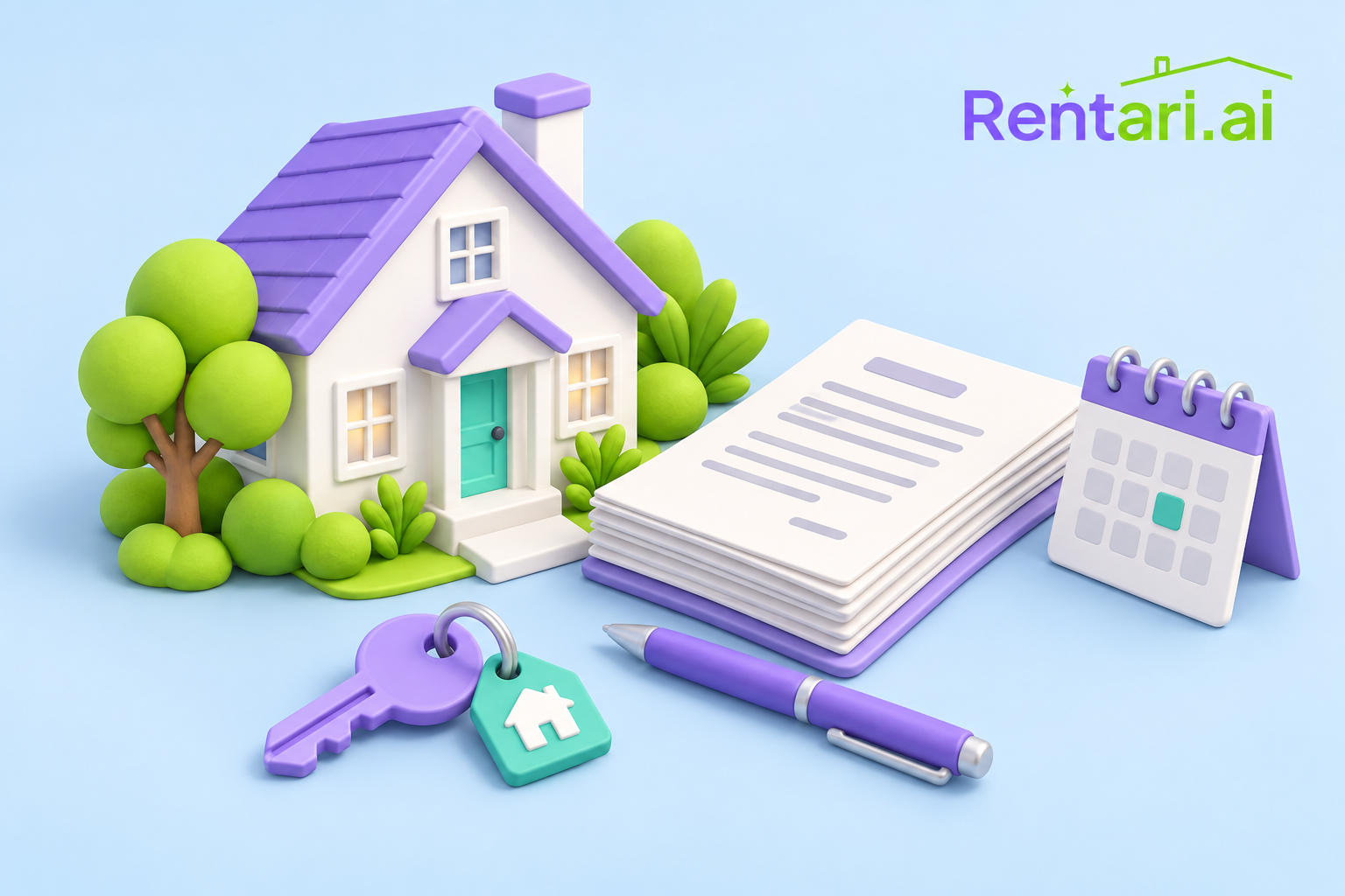 Rental home, lease papers, keys and calendar