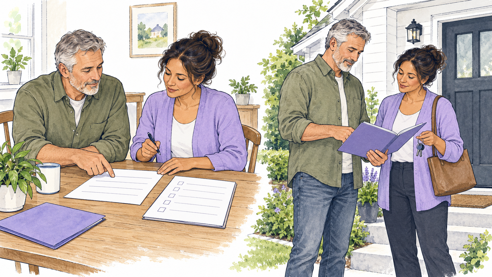 An owner and property manager reviewing responsibilities and handing over rental records
