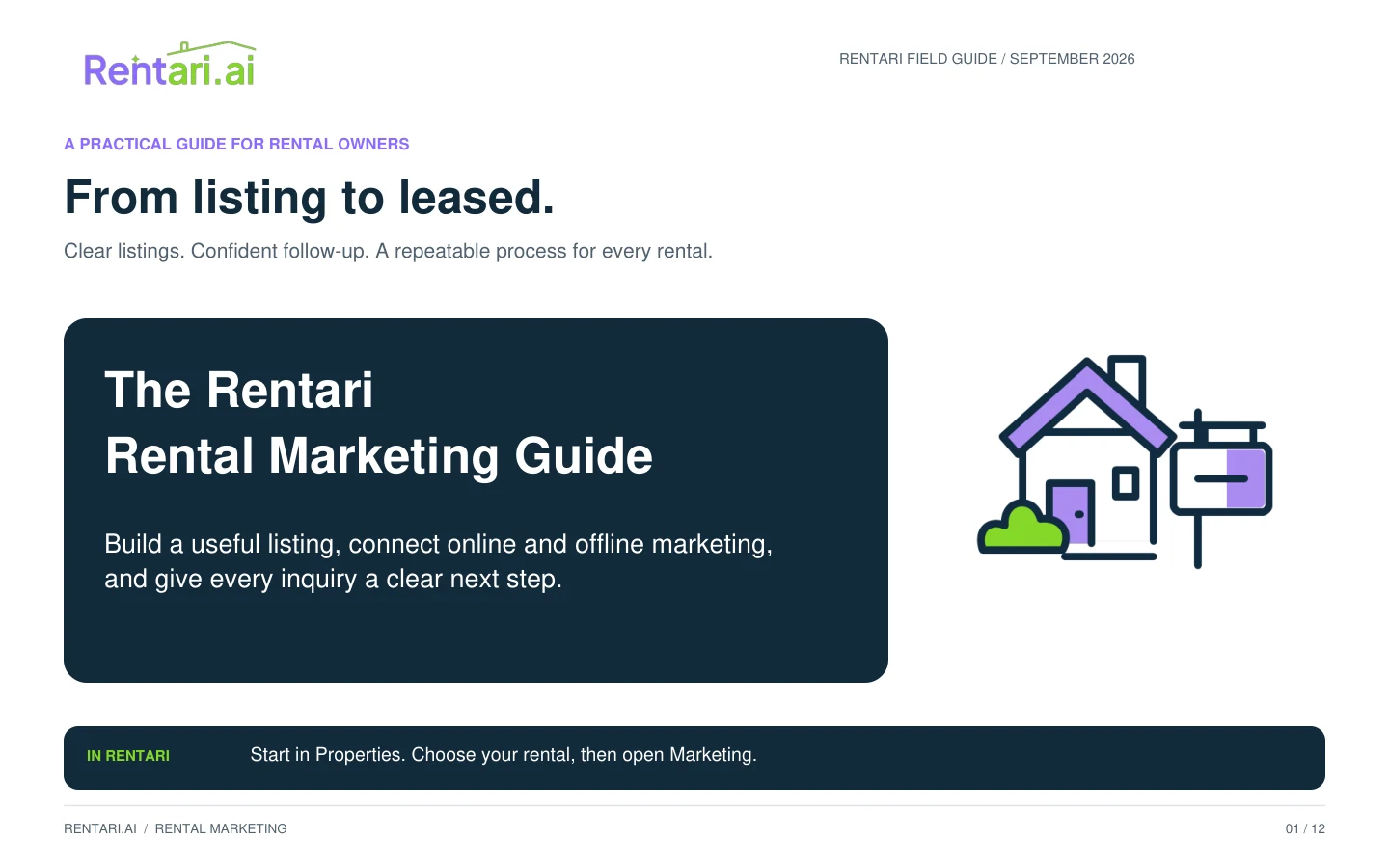 Preview of the Rentari Rental Marketing Guide cover