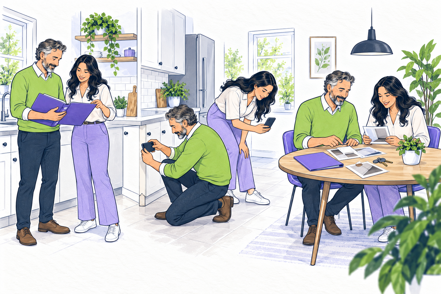 An owner and resident compare condition records, photographs and documents before preparing a deposit accounting