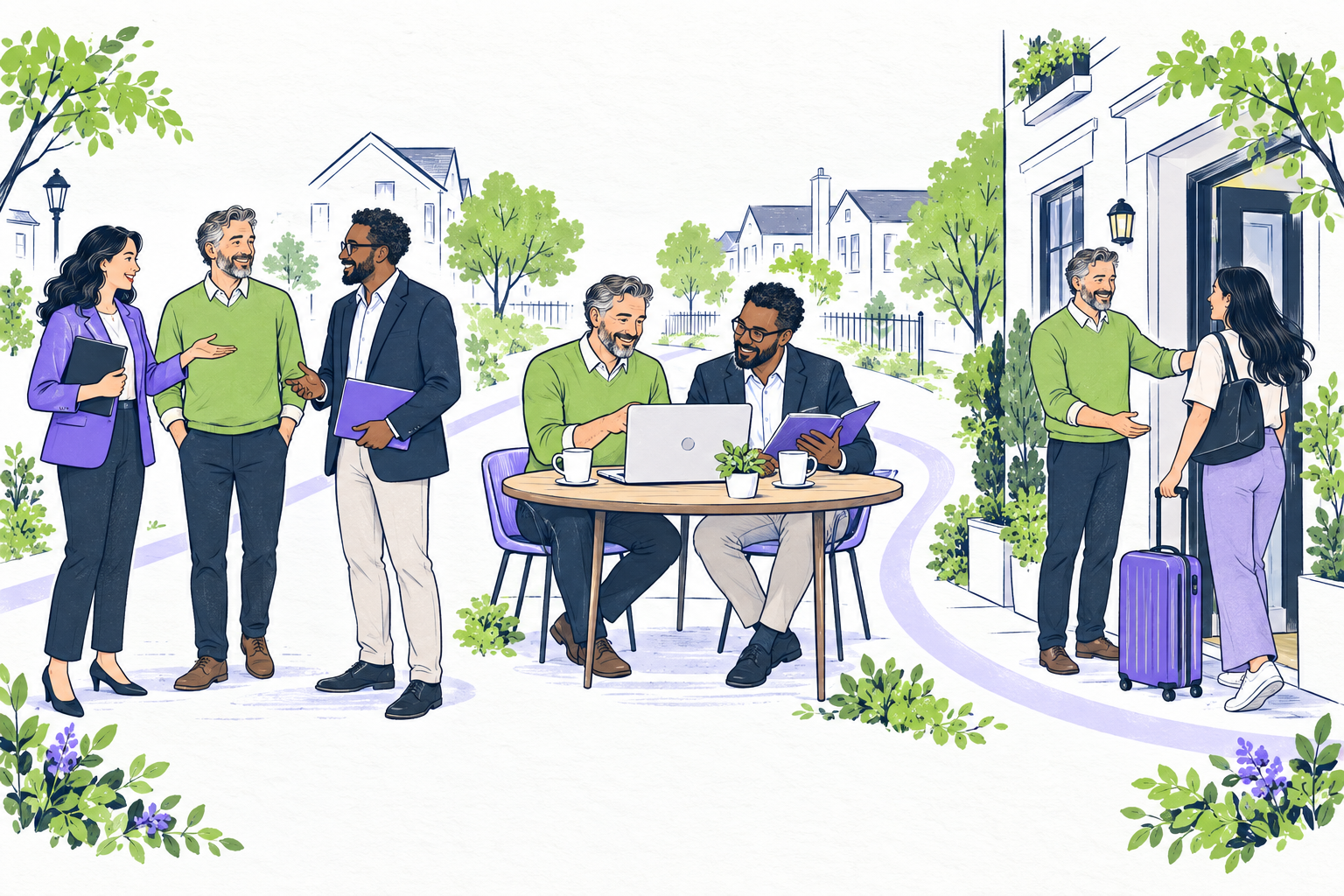 An illustrated introduction leads to a rental owner reviewing tools and welcoming a renter.