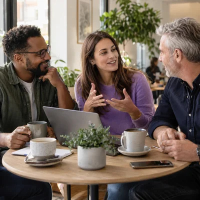 Rental owners share ideas around a table.