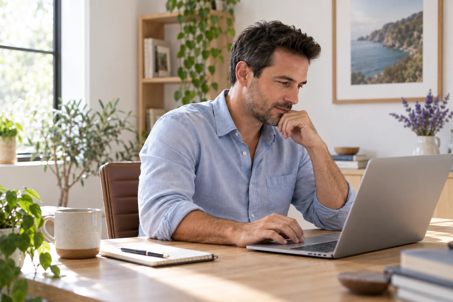 The fictional owner back at his laptop, choosing how to manage rental reminders.