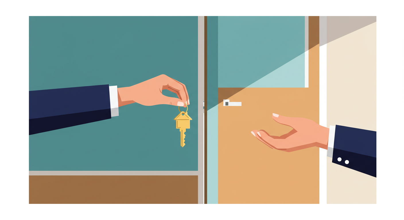 A person signing a residential lease agreement document with a pen at a wooden desk.
