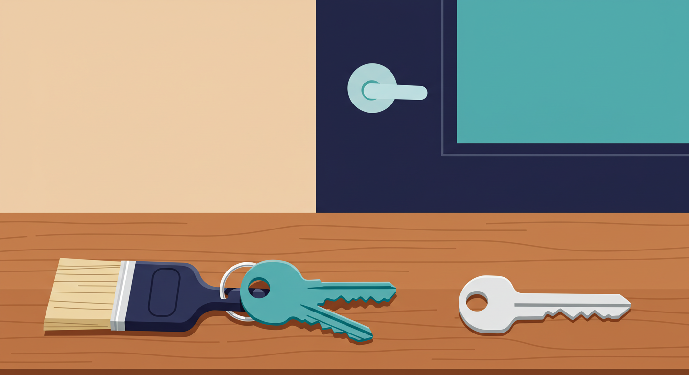 A person holds a set of keys in front of a residential house, weighing their options.