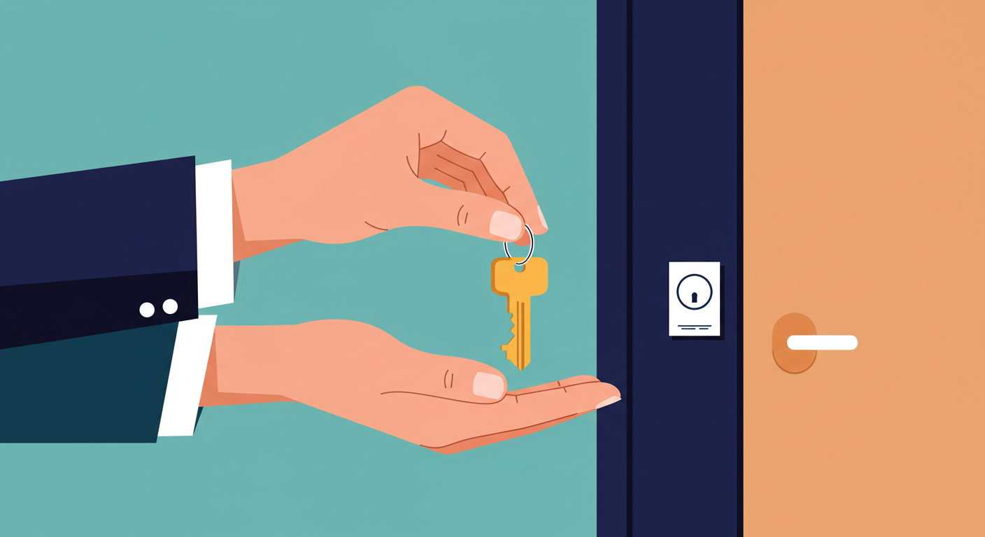 A set of house keys with a simple keychain on a clean, neutral background.