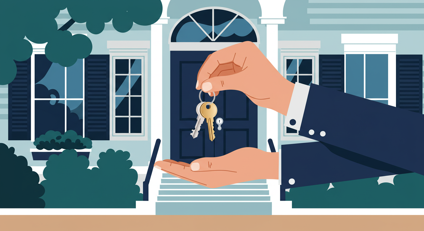 A set of house keys and a pen resting on top of a rental lease agreement on a wooden desk.