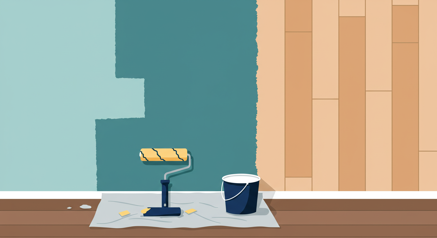 A blueprint of a house plan laid out on a wooden desk next to a calculator and keys.
