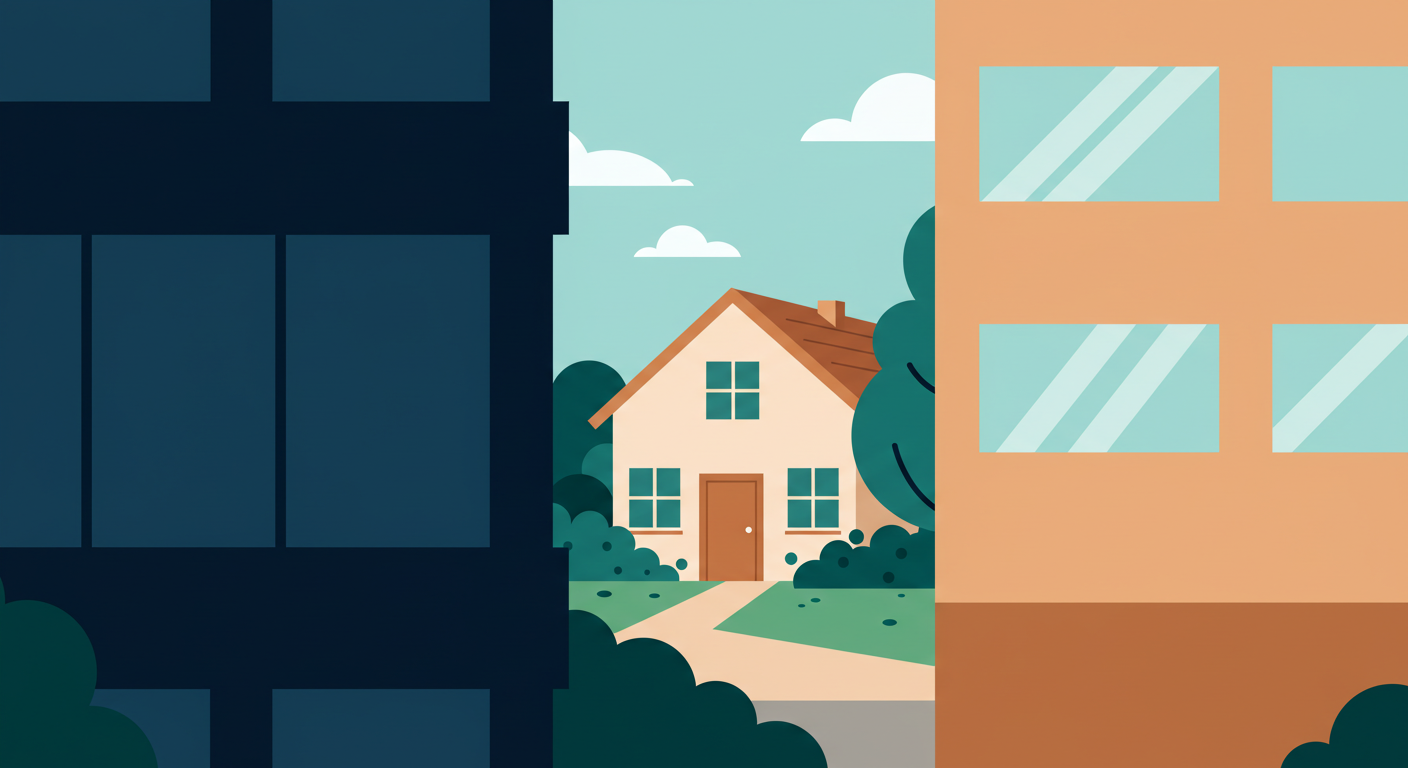 A row of residential townhouses with a 'For Sale' sign slightly obscured, suggesting an off-market opportunity.
