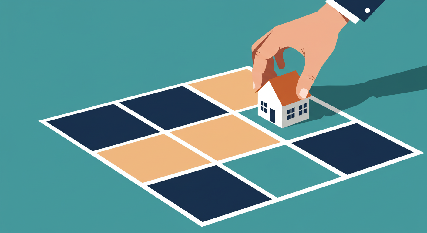 A person's hands typing on a laptop with a map and real estate listings visible on the screen.