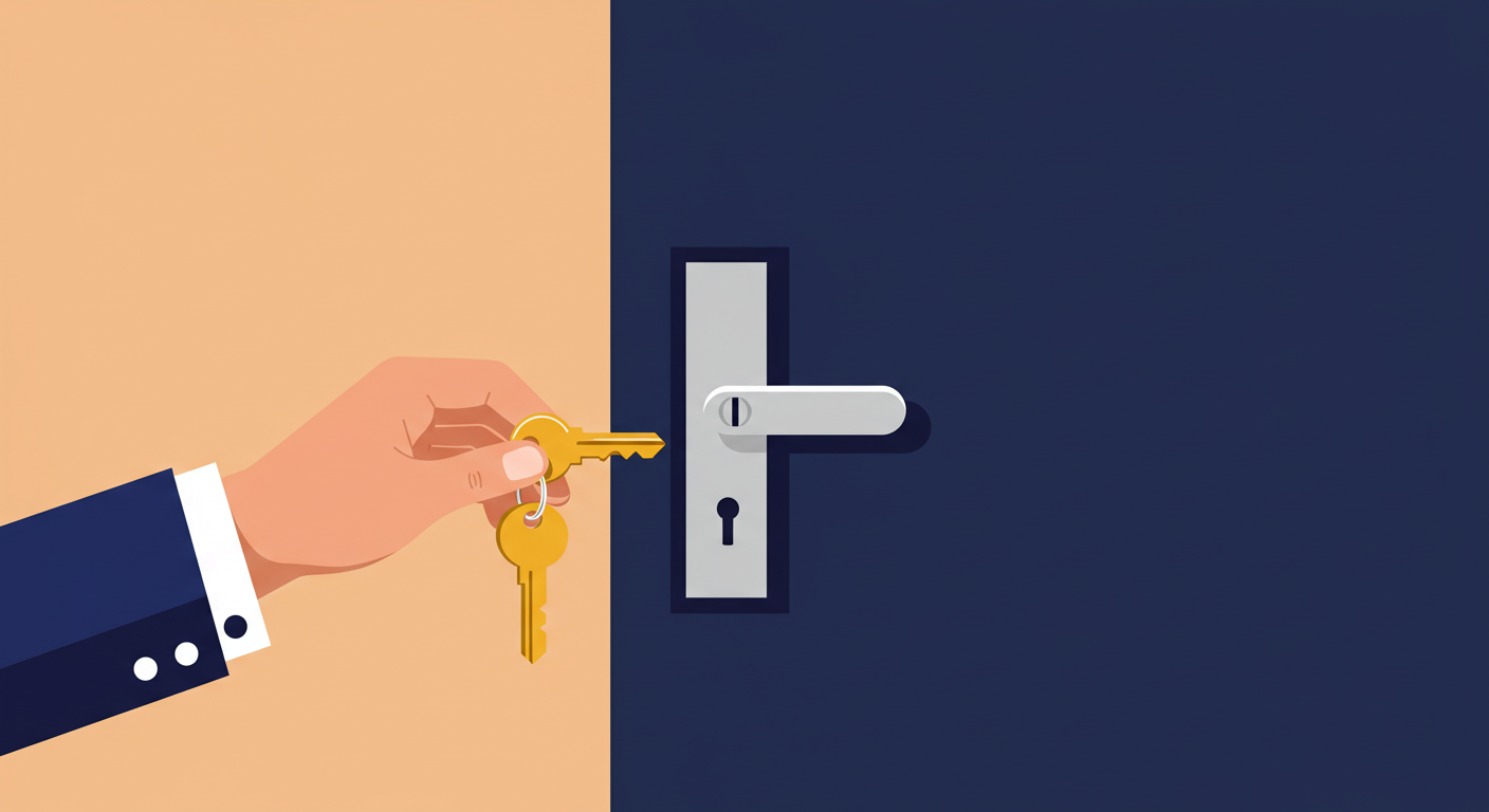 A person's hands holding a set of house keys over a signed rental lease agreement on a wooden desk.