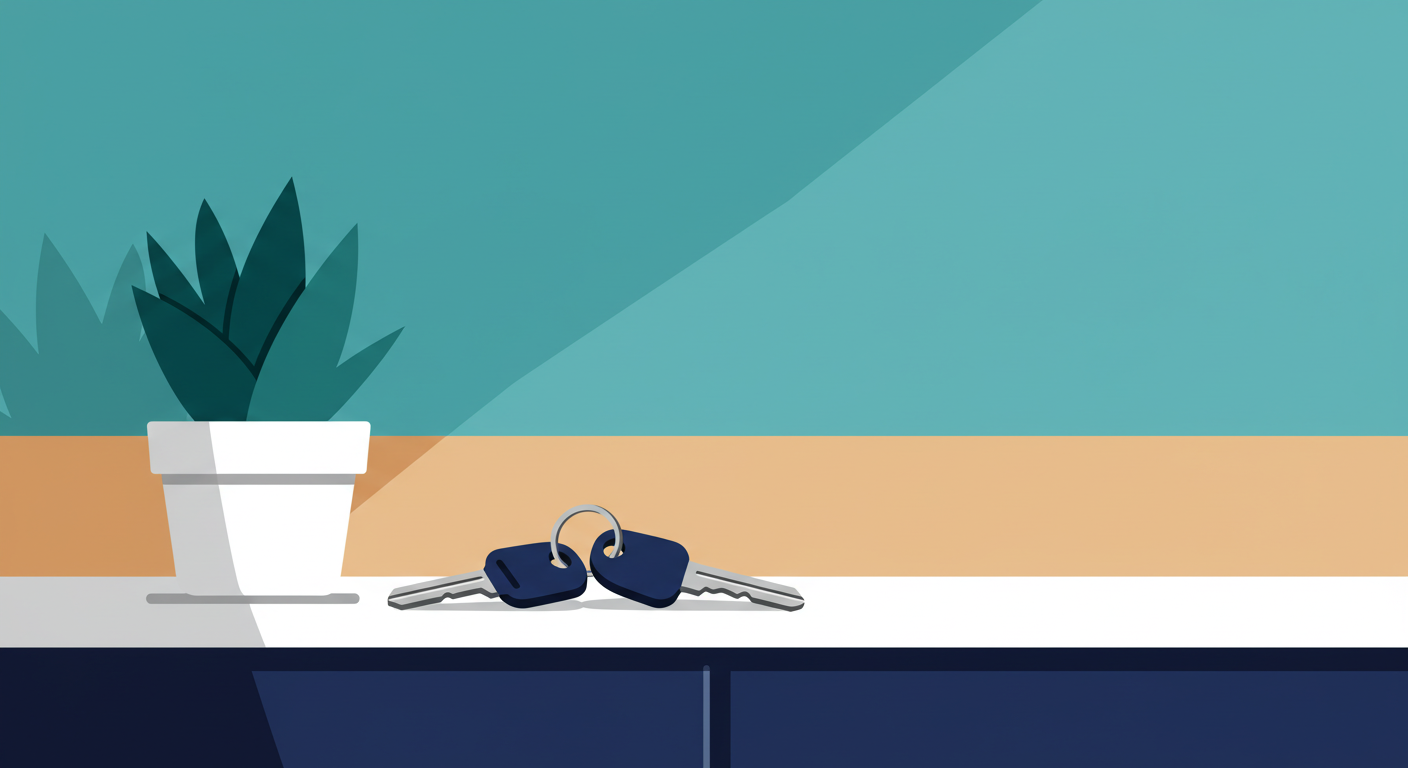 A person smiling and signing a lease renewal document at a clean wooden desk.