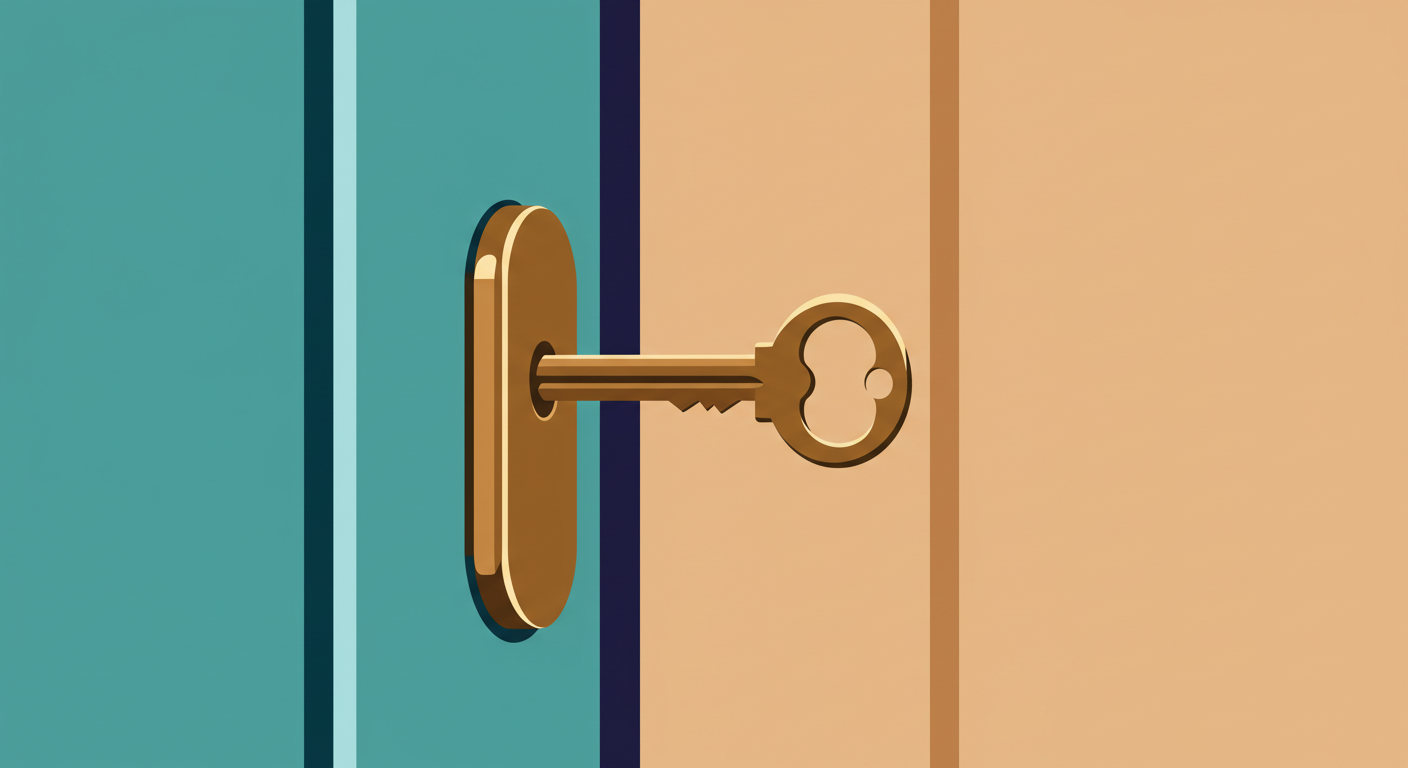 A person hands a set of house keys to another person in a bright, modern entryway.