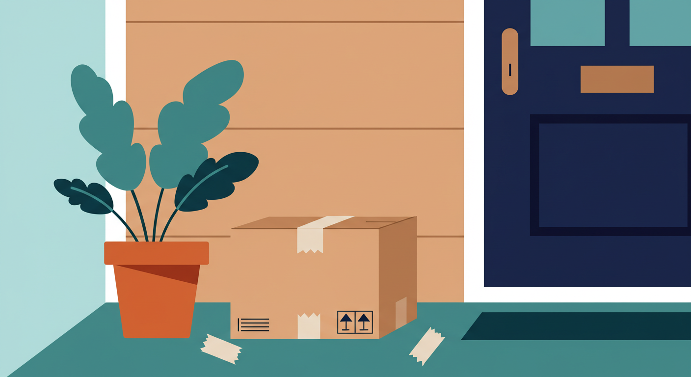 A person signing a rental agreement document at a wooden desk with a laptop and a small plant nearby.