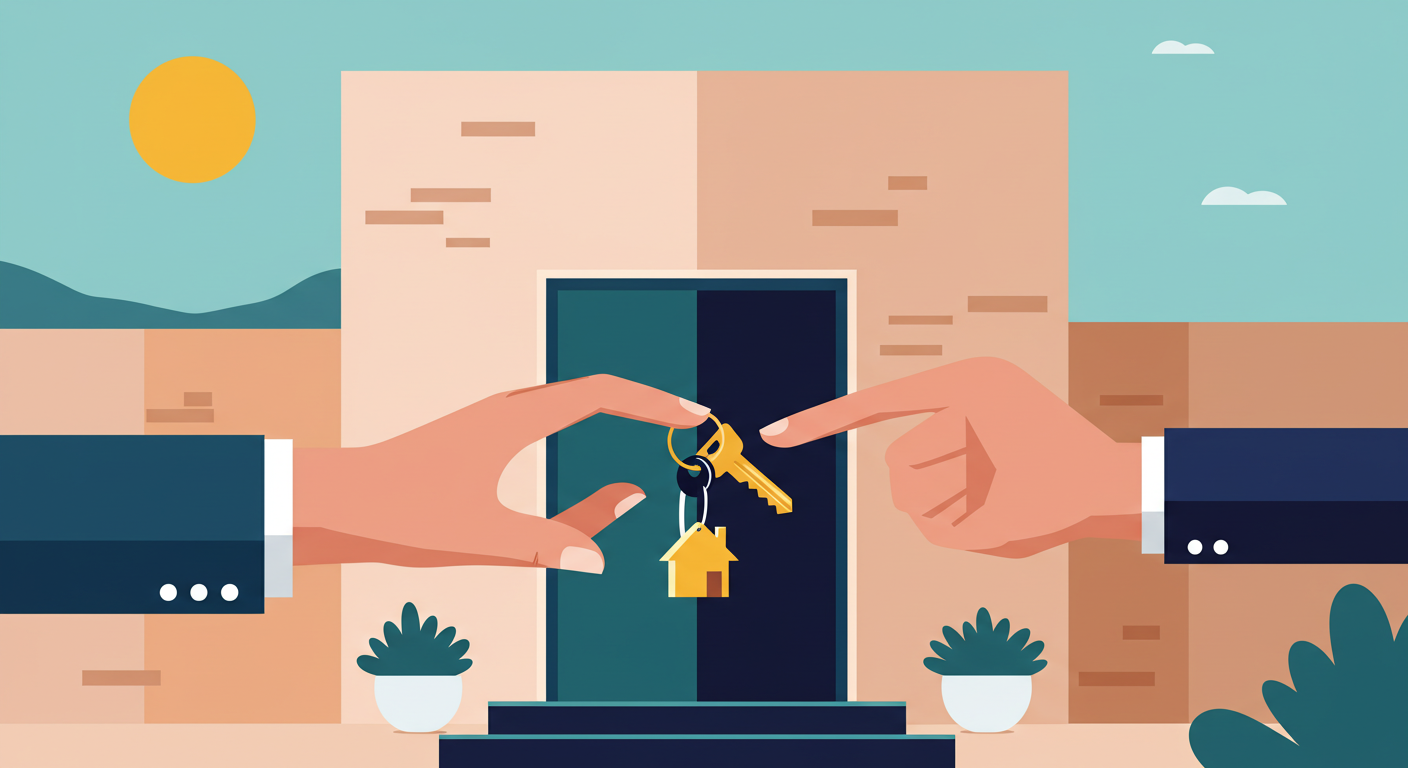 A modern house key and a silver pen resting on a signed rental lease agreement.