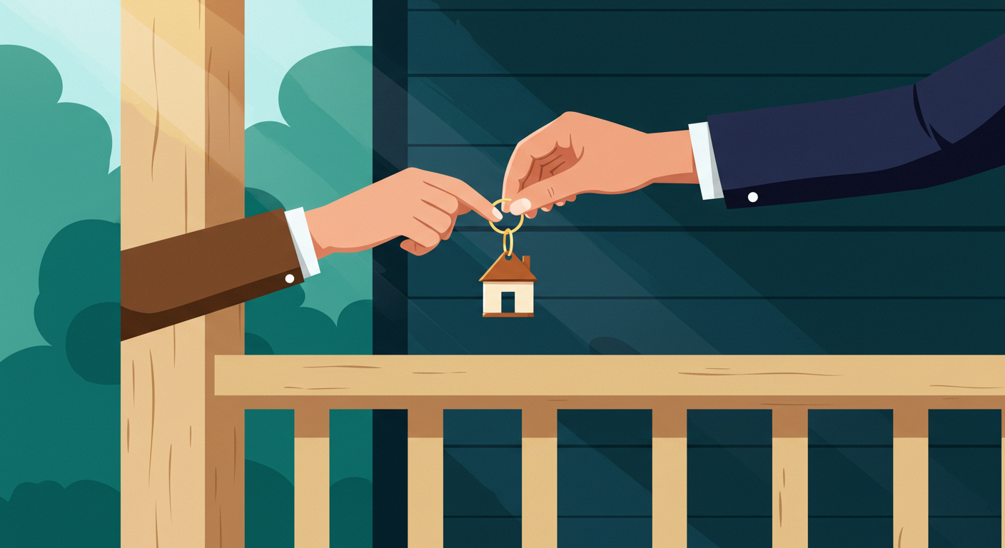 A set of house keys and a pen resting on top of a residential lease agreement on a wooden desk.