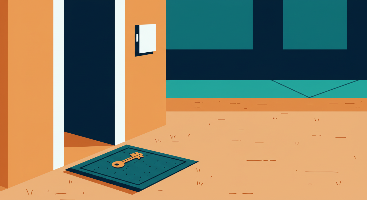 A landlord reviews a rental application on a tablet, with a laptop and house keys on the desk.
