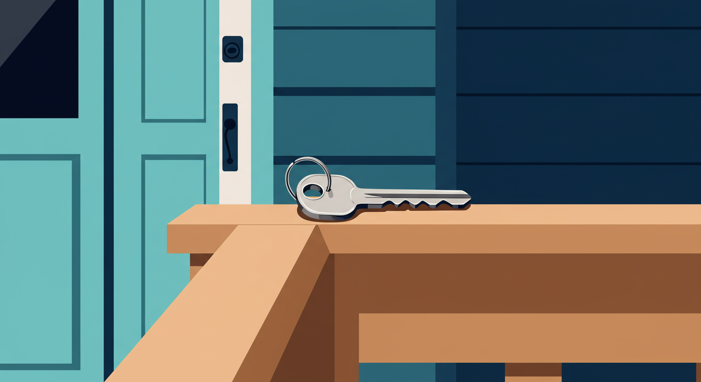 A person's hands holding a set of house keys over a signed rental agreement document on a wooden desk.