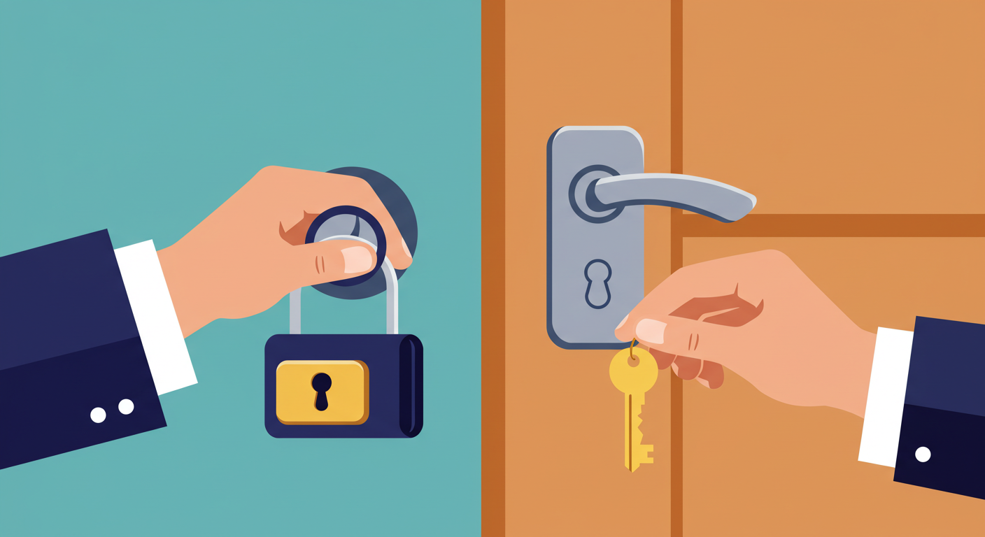 A person holding a set of house keys in front of a modern apartment door.
