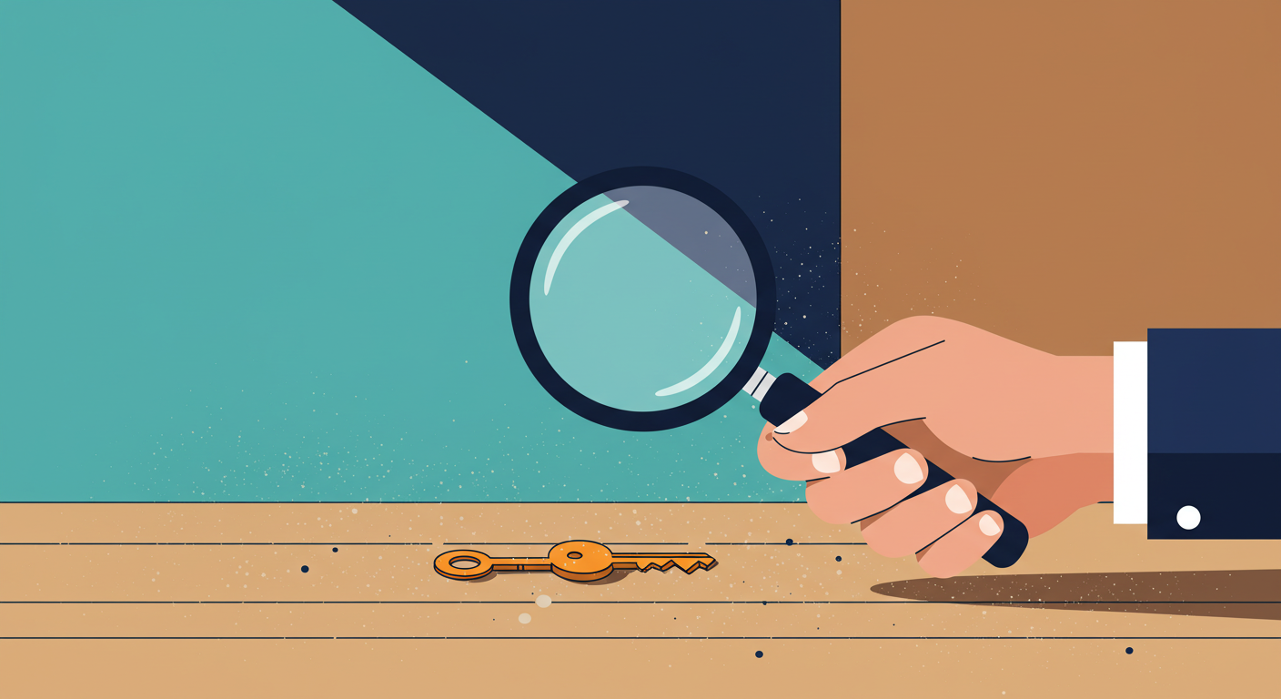 A person using a magnifying glass to look at a map with push pins marking different locations.