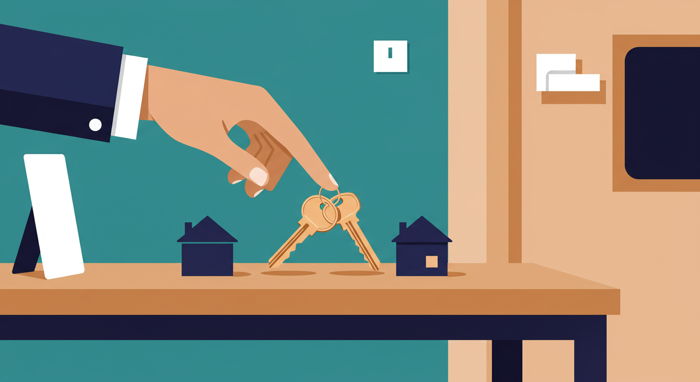 A person's hands signing a formal document on a wooden desk next to a set of keys.